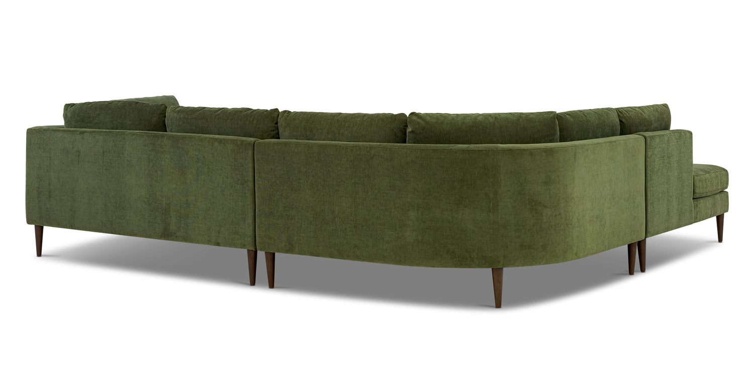 Lucerne Left-Facing Bumper Chaise Sectional Distressed Green Velvet