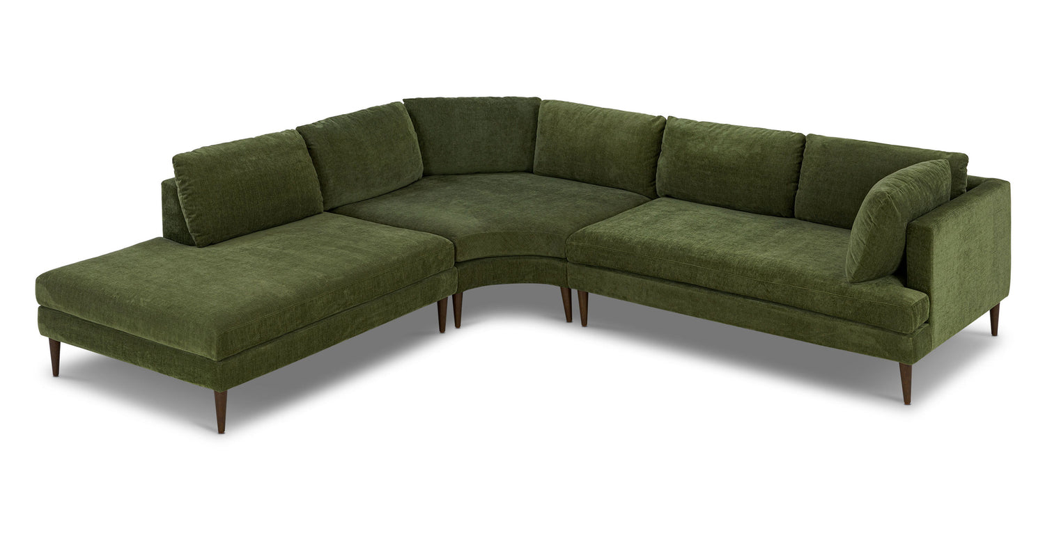 Lucerne Left-Facing Bumper Chaise Sectional Distressed Green Velvet