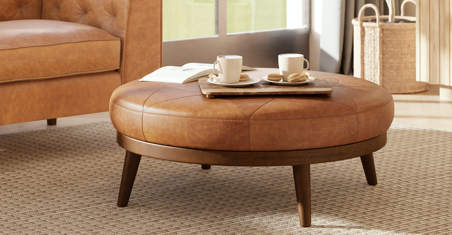 Poly and Bark Gio Ottoman Cognac Tan
