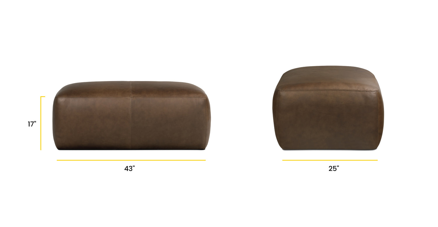 Denver Leather Ottoman Cocoa Brown, dimensions