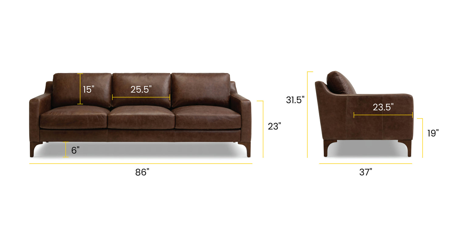 Sorrento Sofa Chocolate Brown, dimensions