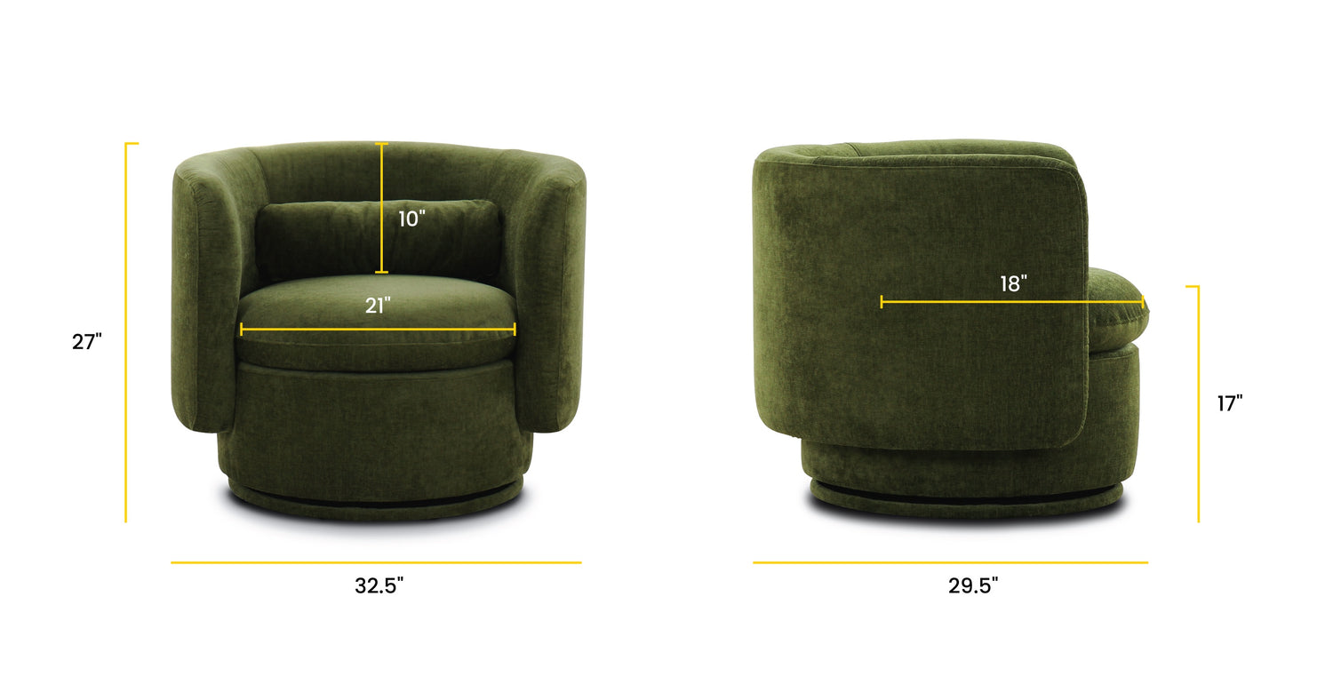 Tuzla Swivel Chair Distressed Green Velvet, dimensions