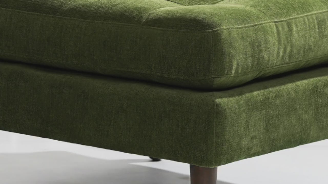 Distressed Green Velvet Napa Walnut Finish Ottoman