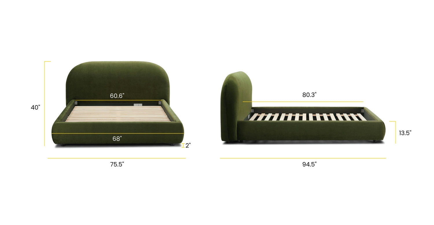 Distressed Green Velvet/Queen, dimensions