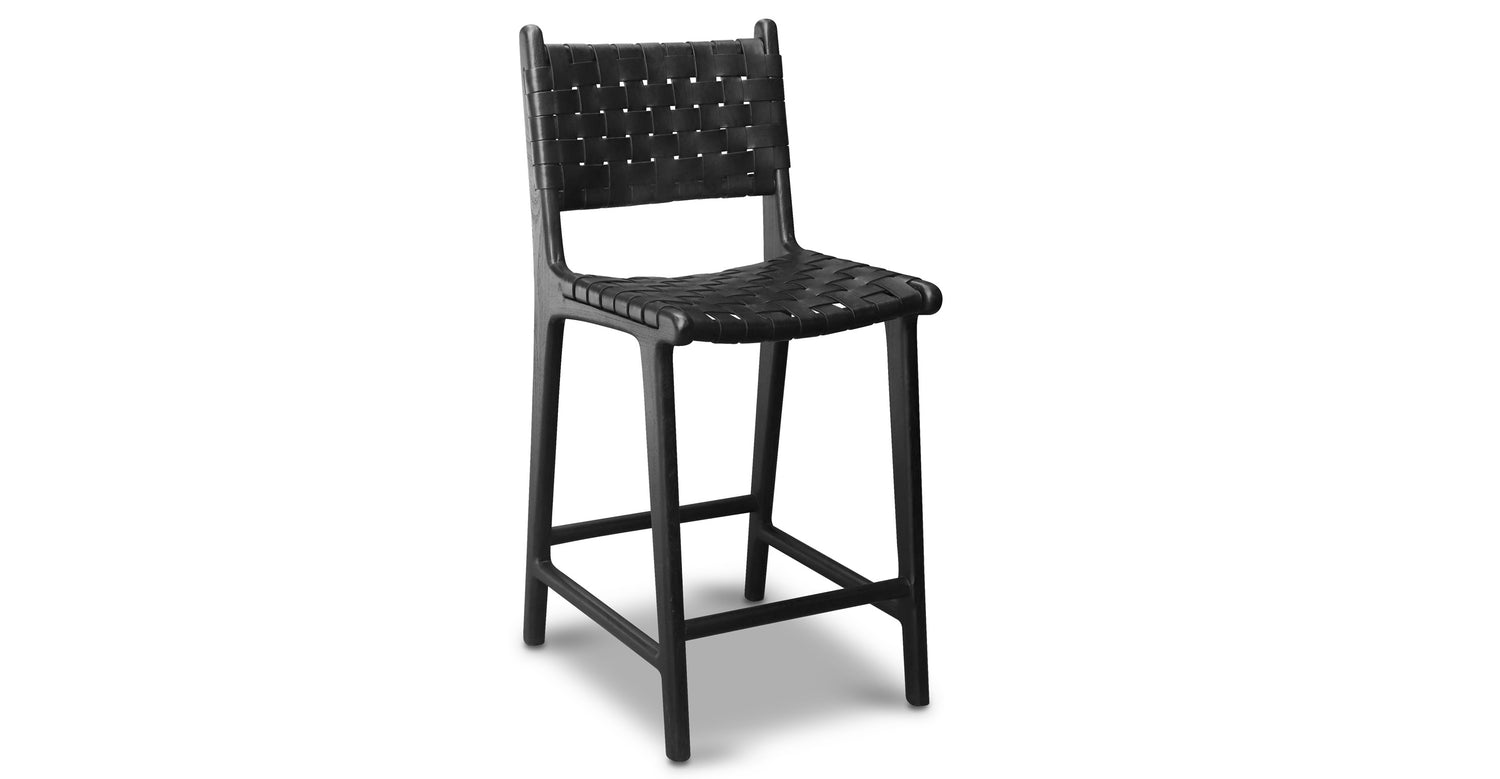 Banda Teak Leather Counter Height Stool Poly Bark