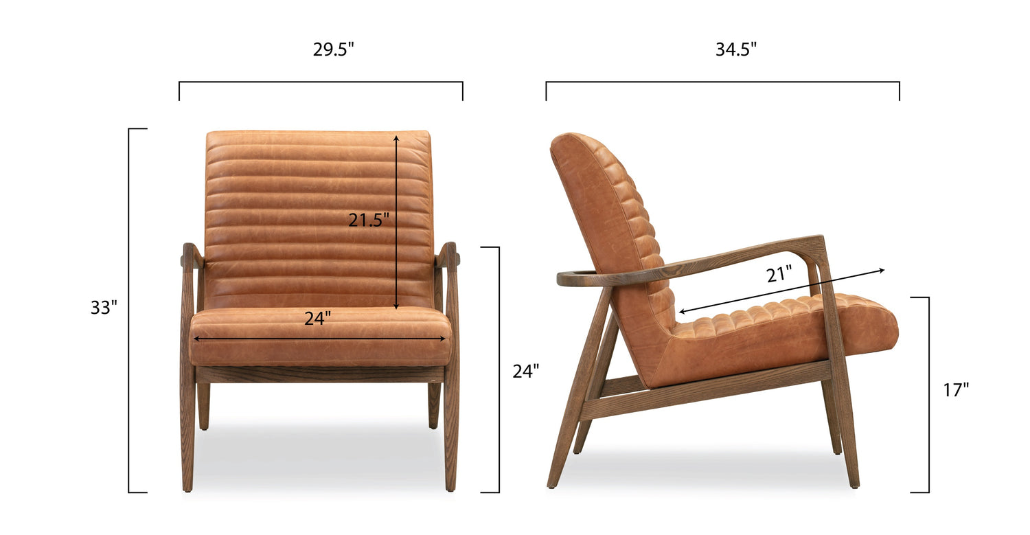 Rowan Lounge Chair Cognac Tan/Set of 2, dimensions