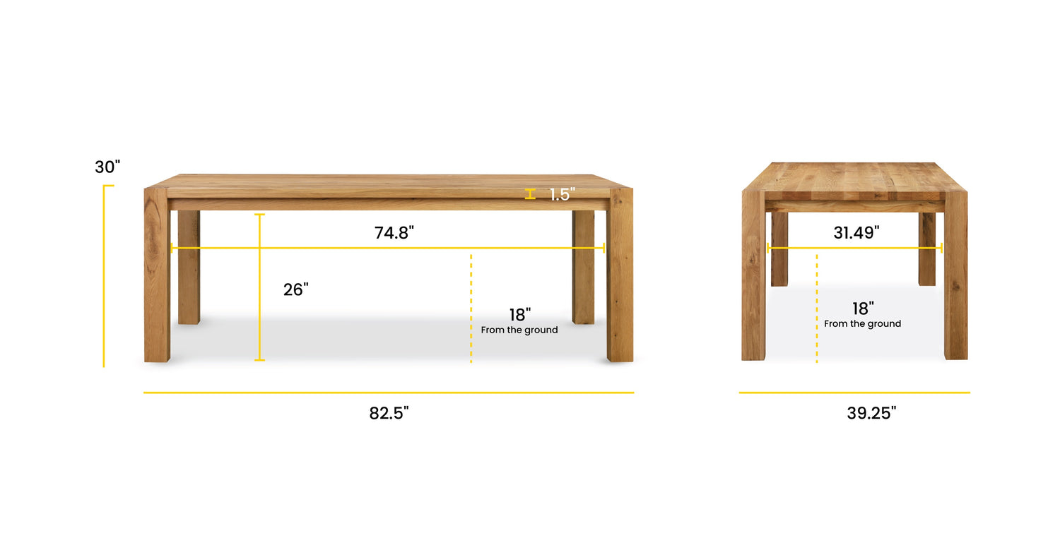 Oak, dimensions
