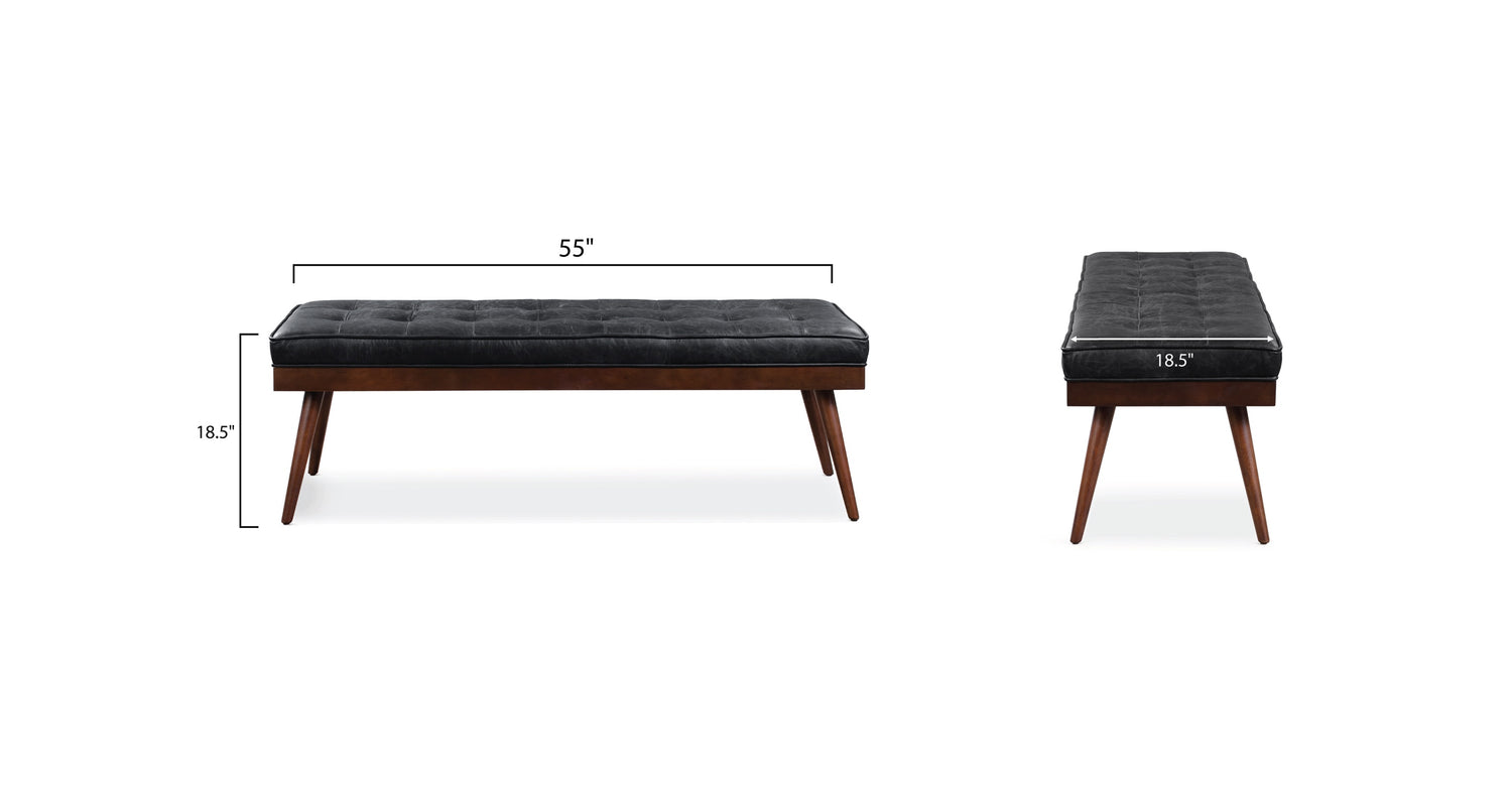 Luca Leather Bench Onyx Black, dimensions