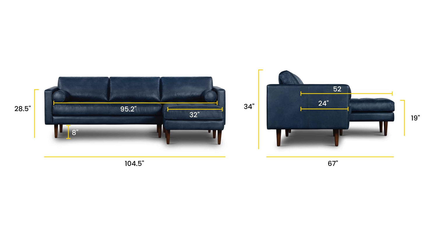 Napa Right-Facing Sectional Sofa Midnight Blue, dimensions