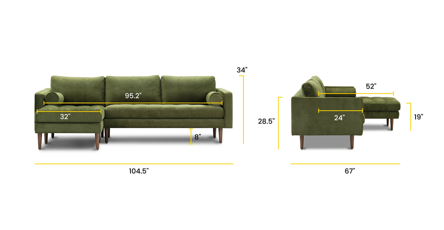 Napa Velvet Left Facing Sectional Sofa