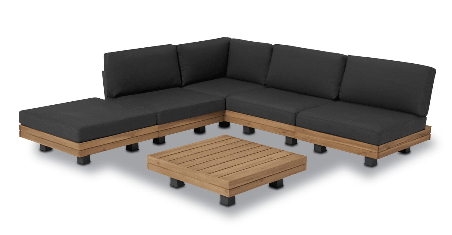 Celenza Modular Corner Sectional Set with Coffee Table Grey/Dark Teak