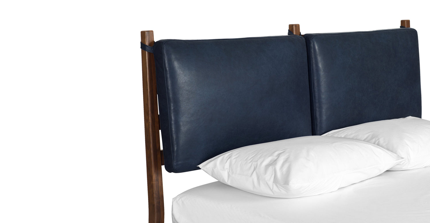 Truro Bed with Leather Cushions Midnight Blue/King