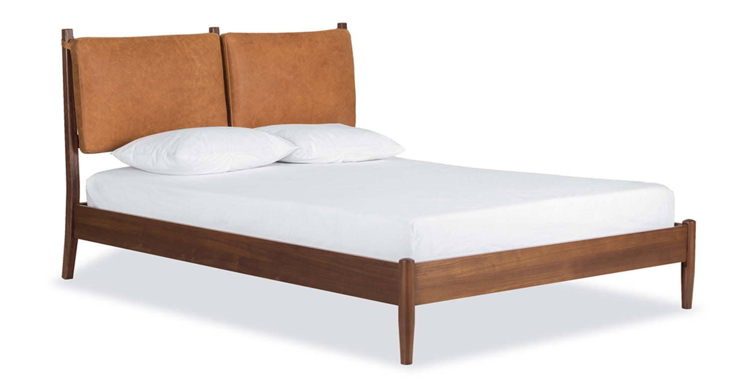 Truro Bed with Leather Cushions Cognac Tan/King