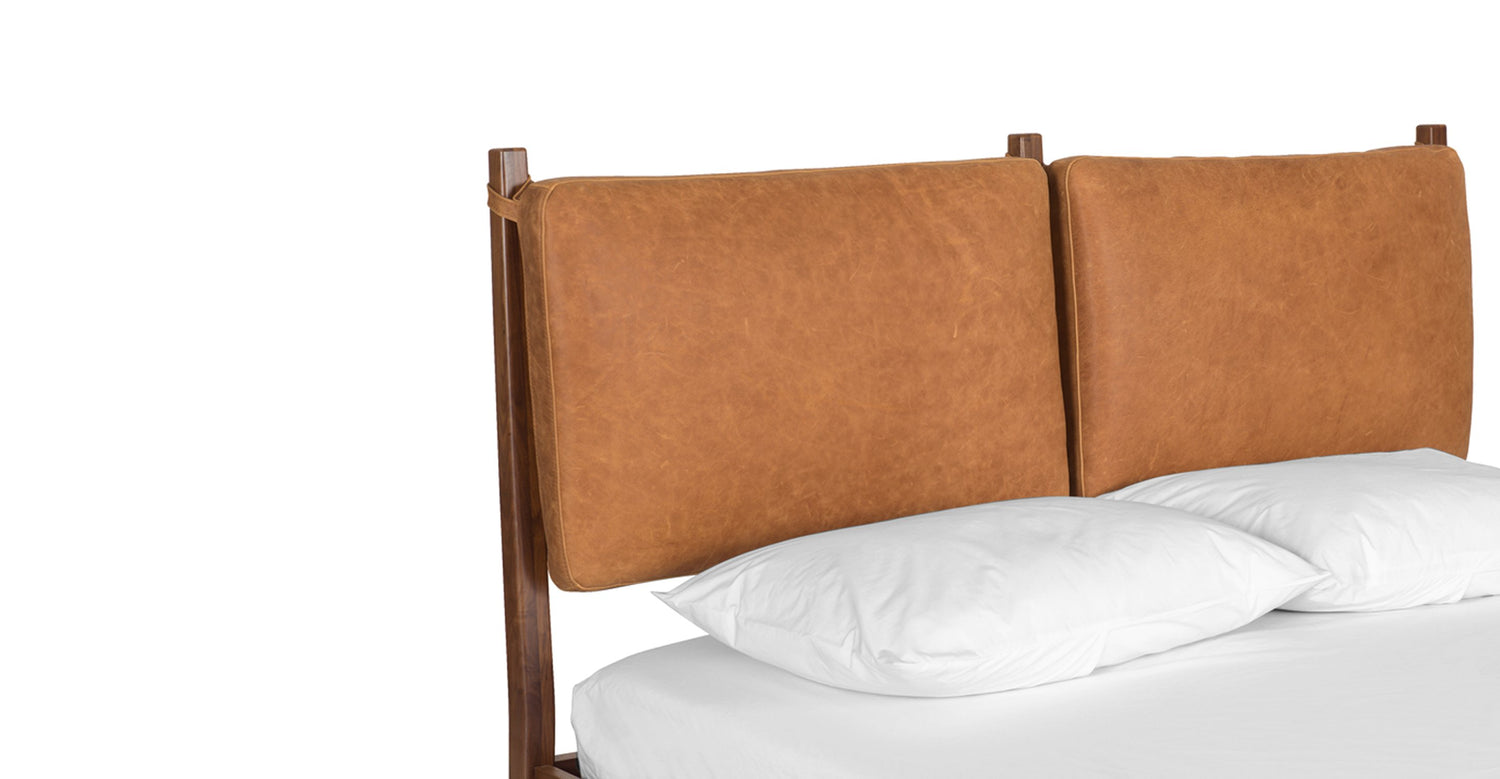 Truro Bed with Leather Cushions Cognac Tan/Queen