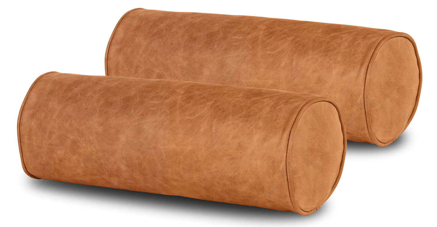 Cognac Tan Napa Leather Bolster Pillow Set