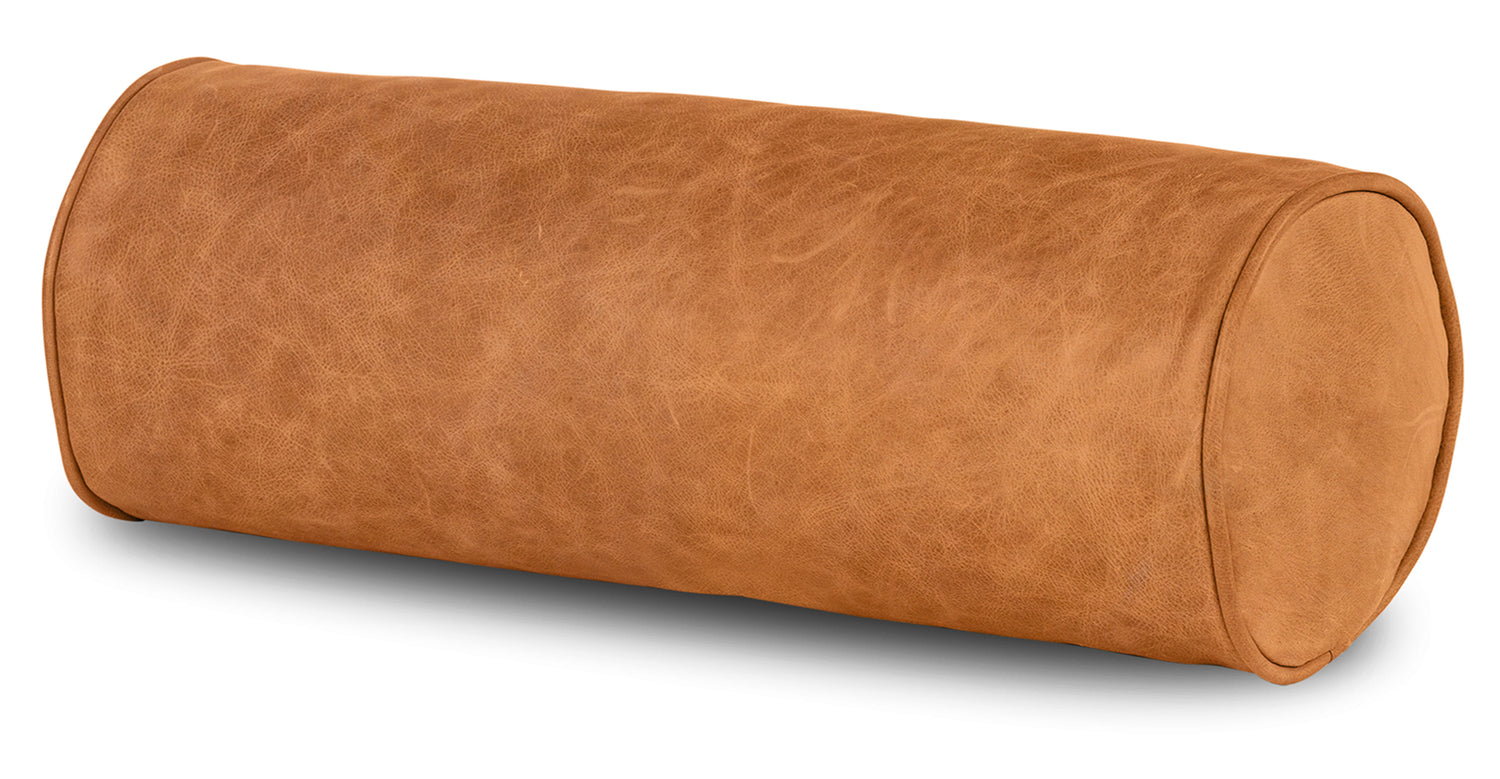 Napa Leather Bolster Pillow Set Cognac Tan
