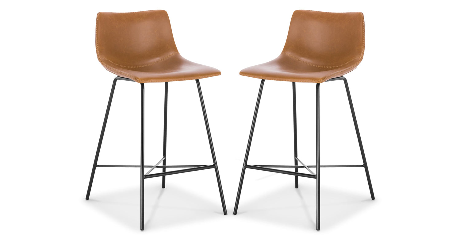 Tan Paxton Leatherette Steel Base 24 Counter Stool Set Of 2