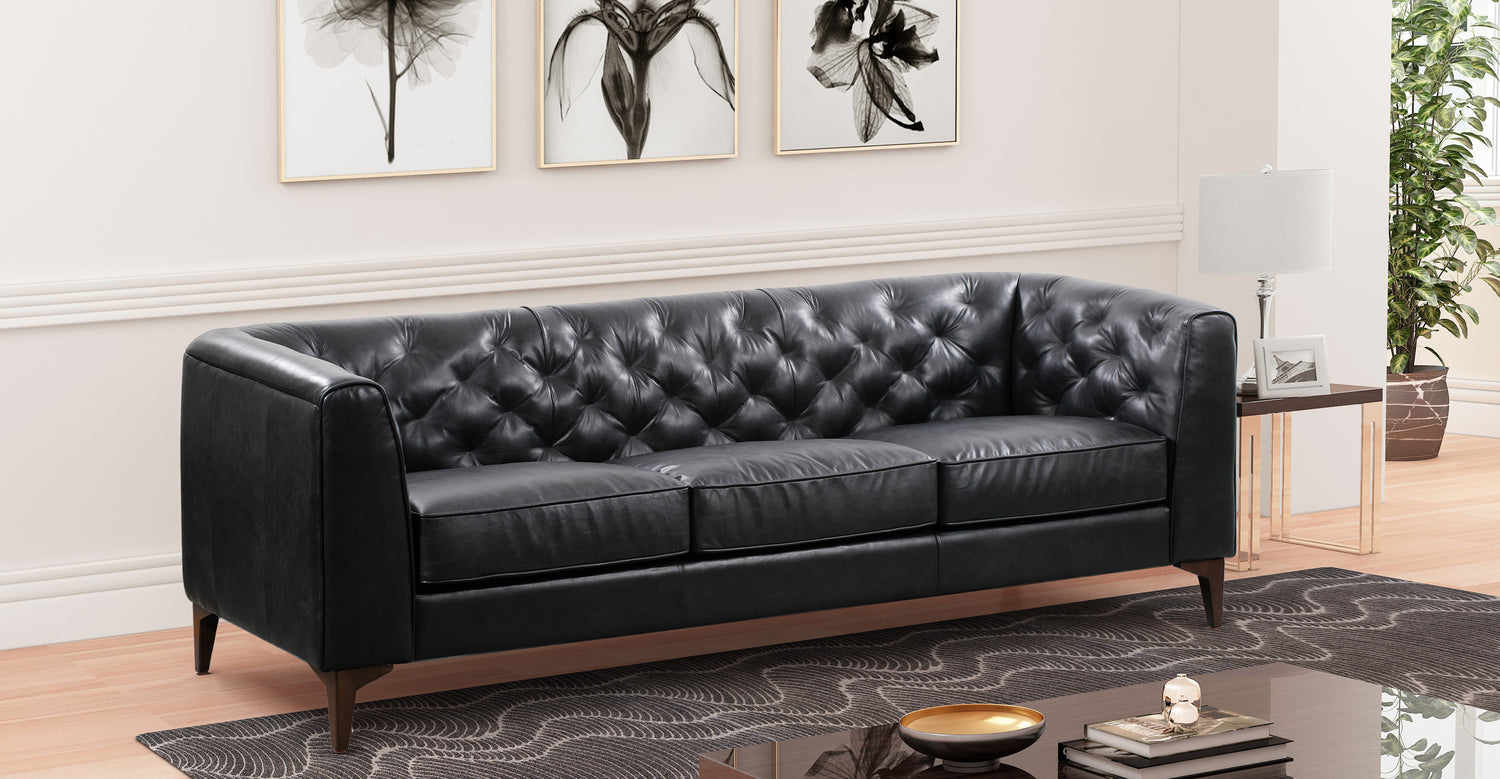 Sofa en teck et cuir design colonial - Noir
