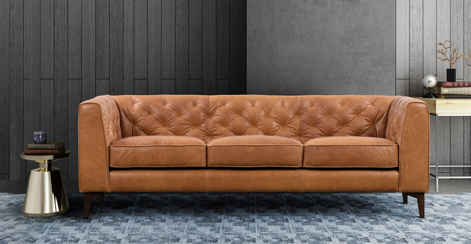Poly & bark vintage leather essex shop 3 seater sofa