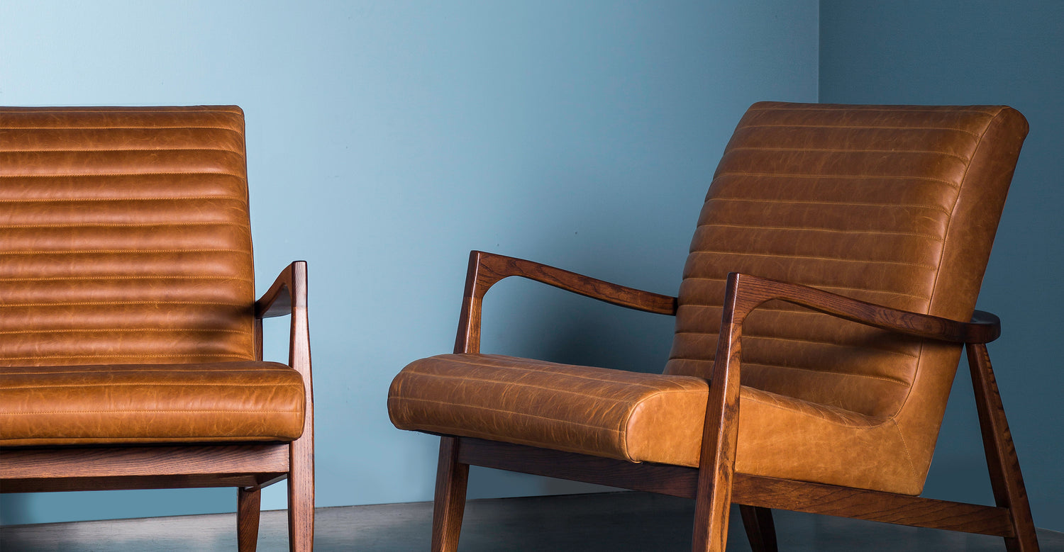 Cognac Tan Rowan Leather Walnut Finish Lounge Chair Poly Bark
