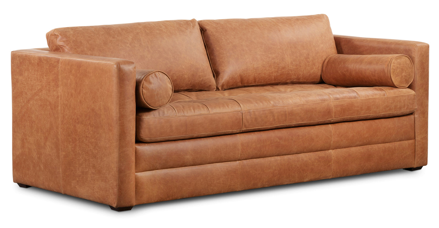 Tan leather hotsell sofa bed