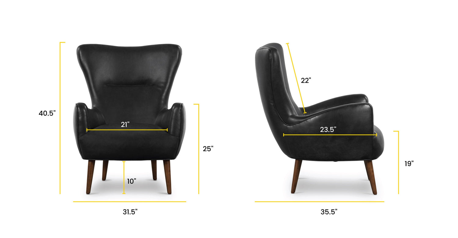 Aida Lounge Chair Onyx Black/Single, dimensions