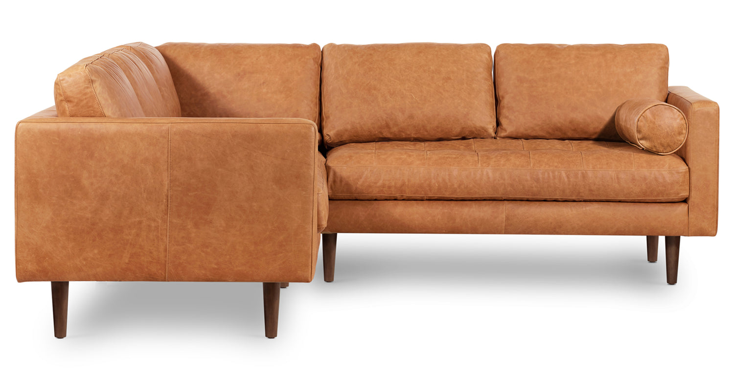 Napa Leather Corner Sectional Sofa Cognac Tan