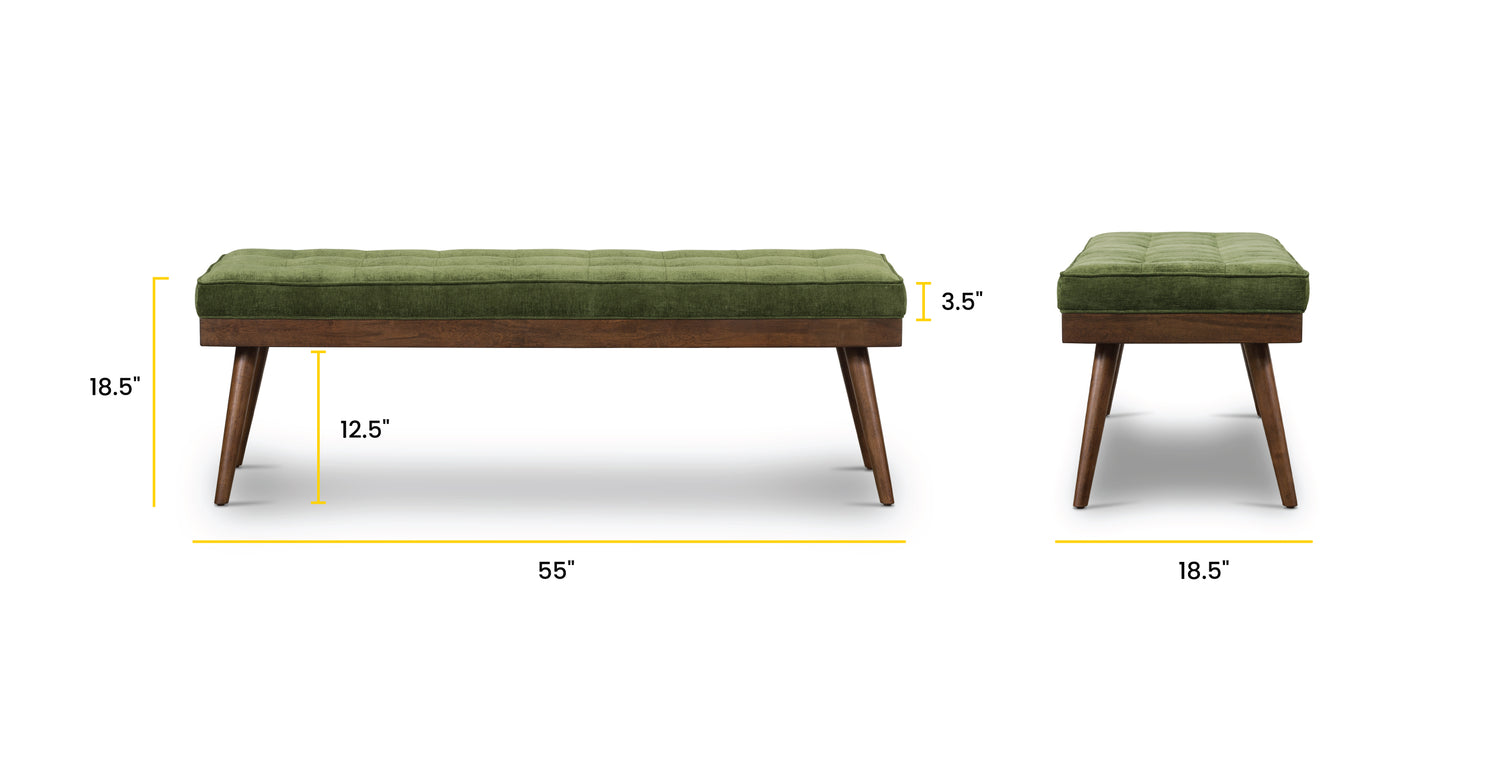 Luca Fabric Bench Distressed Green Velvet, dimensions