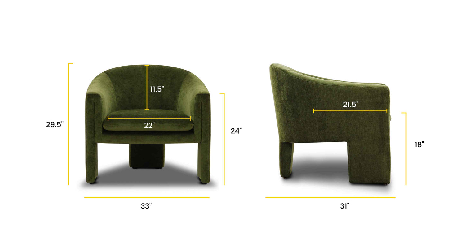 Ennis Lounge Chair Distressed Green Velvet, dimensions