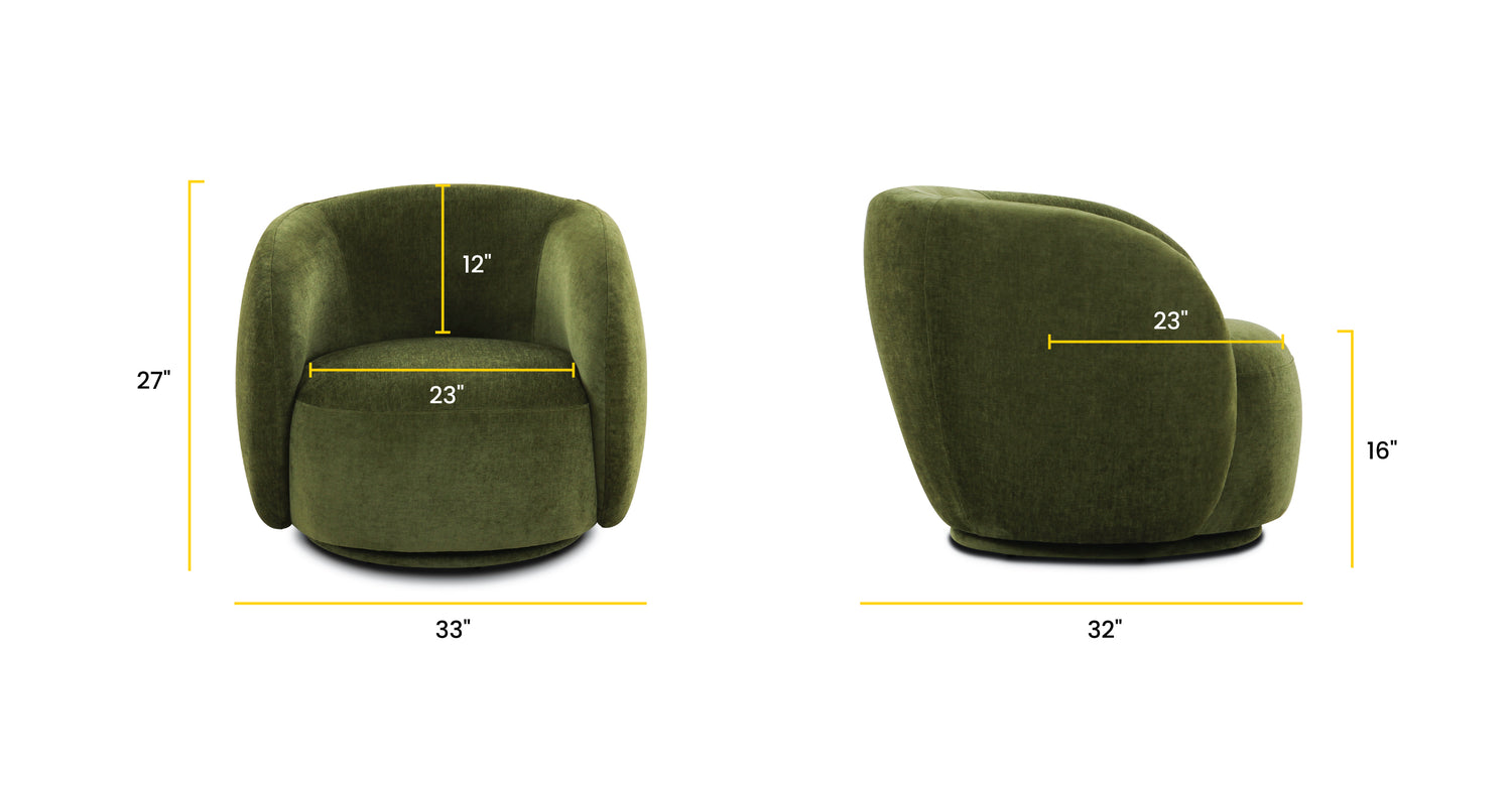 Poole Swivel Lounge Chair Distressed Green Velvet, dimensions