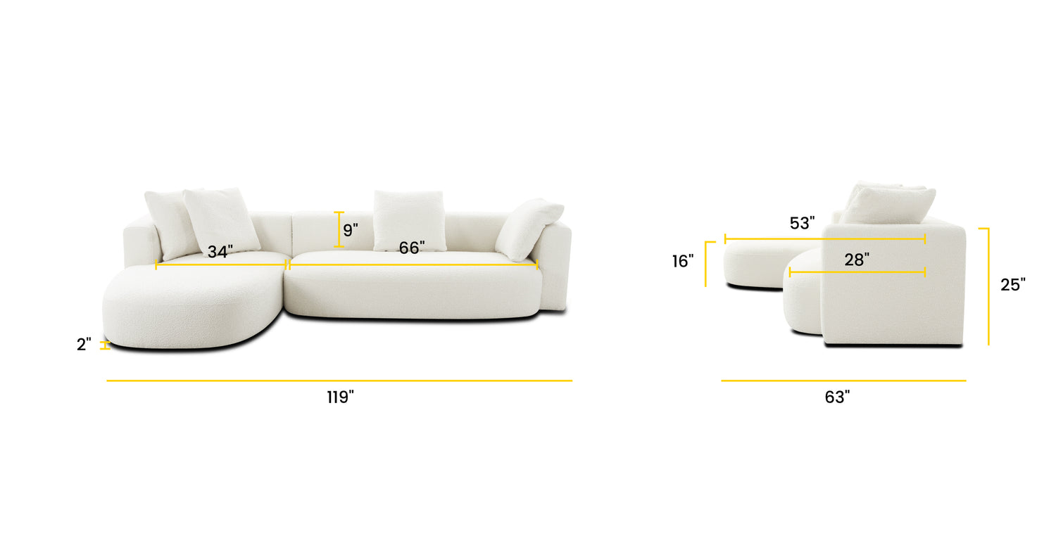Ivory White Boucle, dimensions