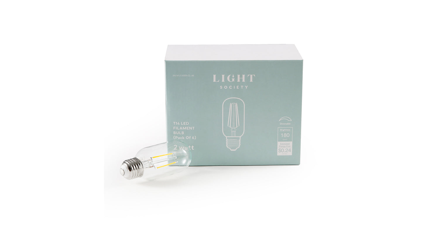 Kashan T14 Clear LED Filament Light Bulb Clear/Set of 6