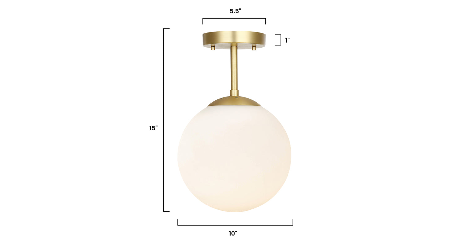 Zeno Globe Ceiling Light Brass/White, dimensions