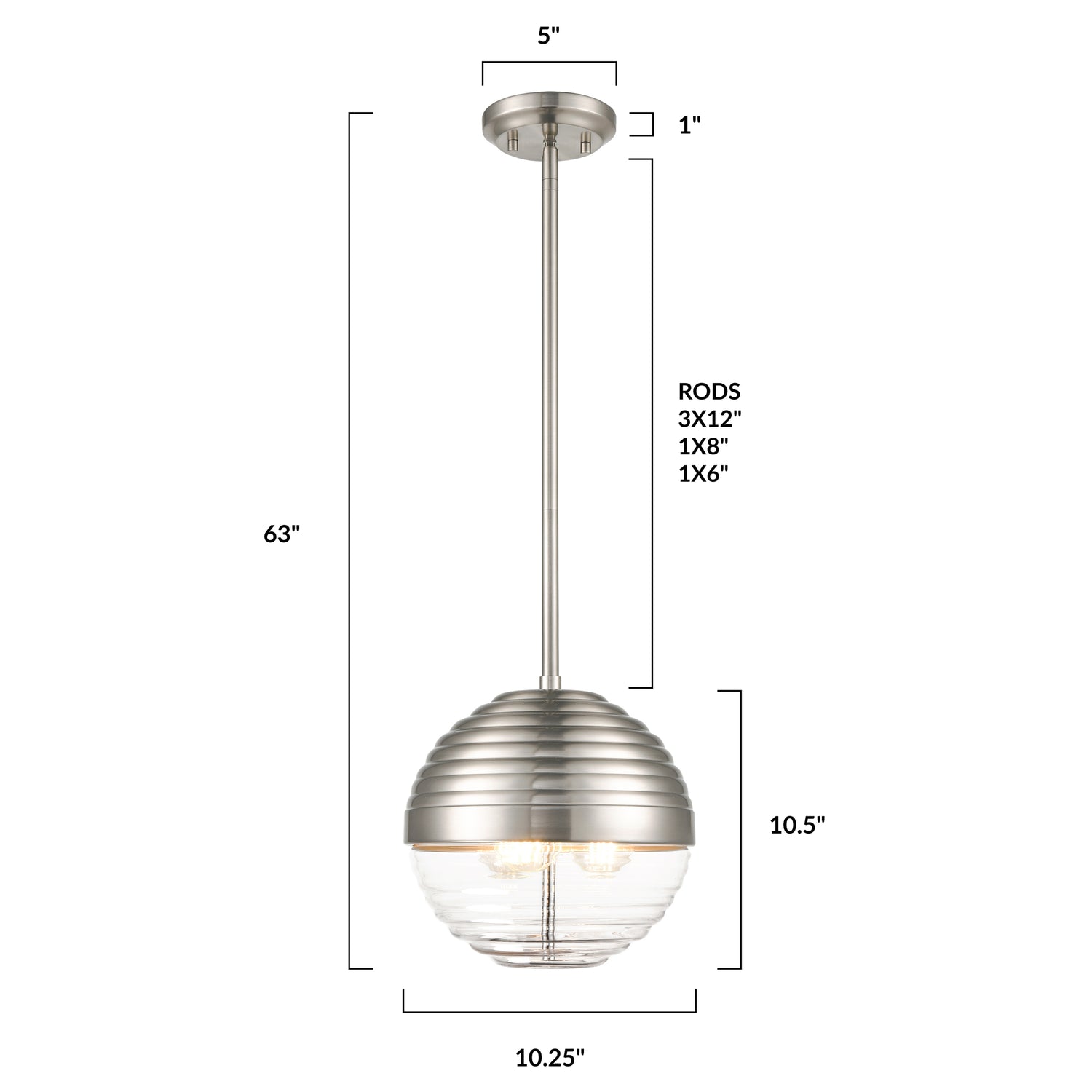 Satin Nickel/Clear, dimensions