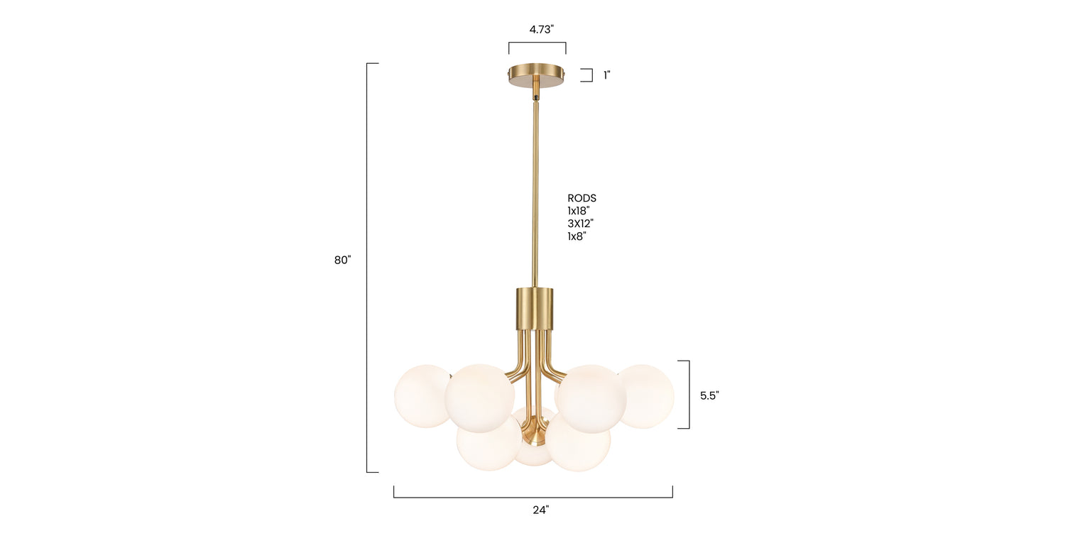 Serra 9-Light Chandelier Brass/Frosted, dimensions