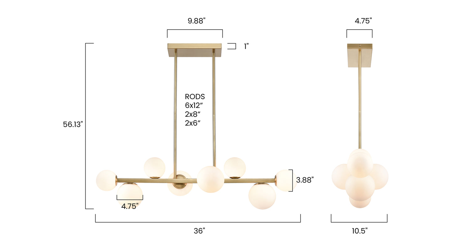 Brushed Brass/Frosted, dimensions