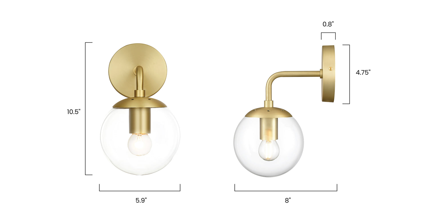 Brushed Brass/Clear, dimensions