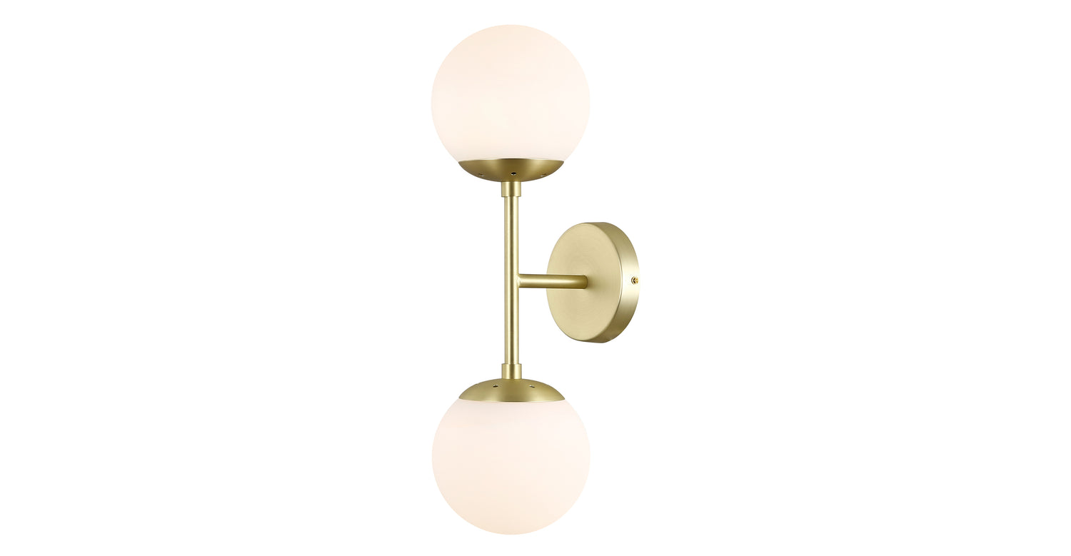 Zeno Globe 2-Light Wall Sconce Brushed Brass/White