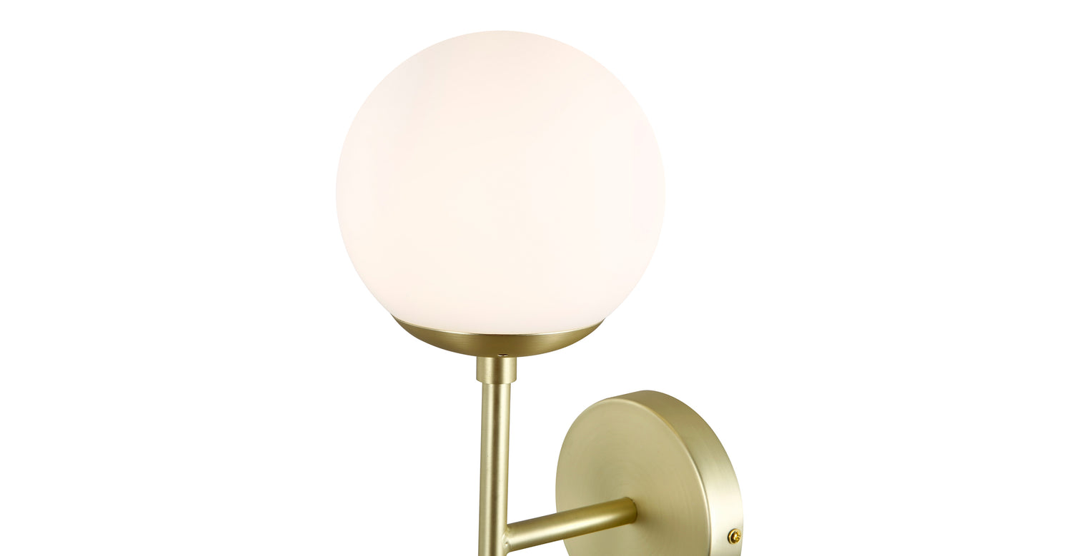 Zeno Globe 2-Light Wall Sconce Brushed Brass/White
