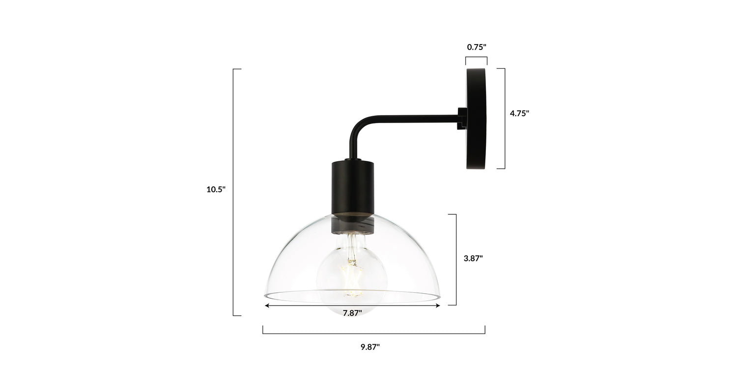 Coubra Wall Sconce Black/Clear, dimensions
