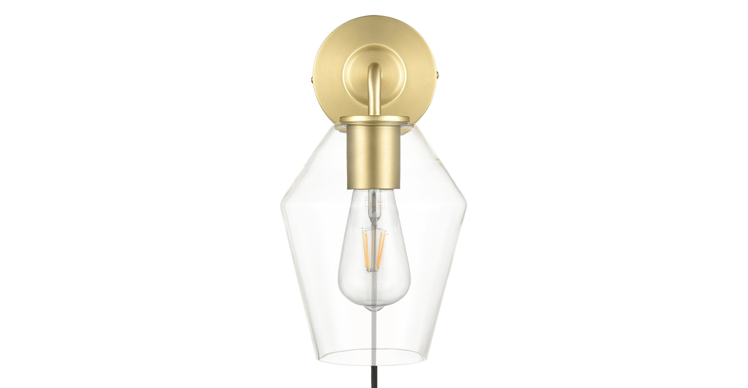 Clare Plug-In Wall Sconce Brushed Brass/Clear