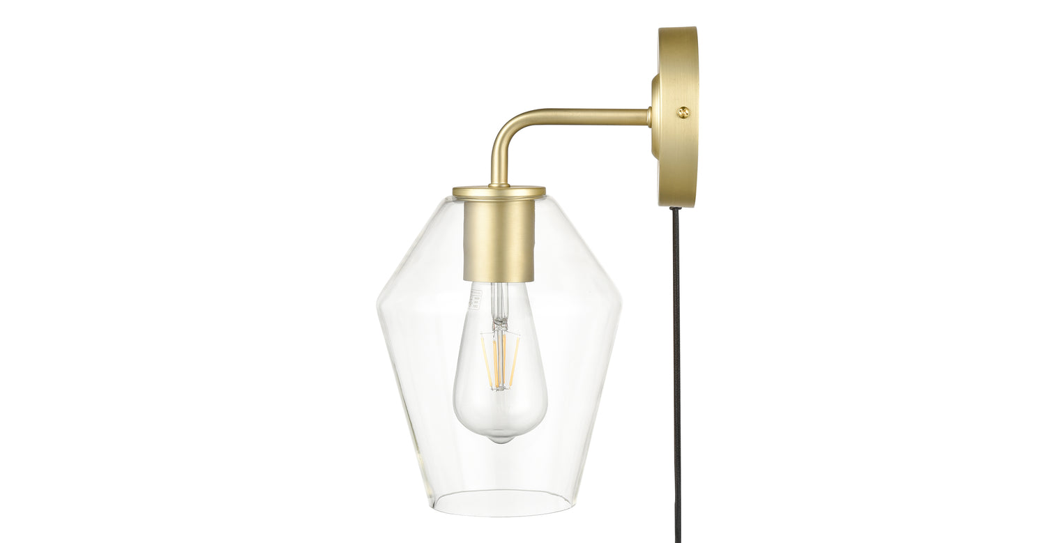 Clare Plug-In Wall Sconce Brushed Brass/Clear
