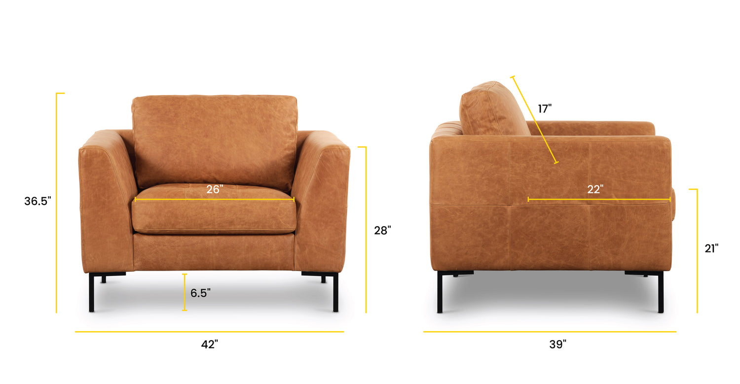 Calle Lounge Chair Cognac Tan/Black/Single, dimensions