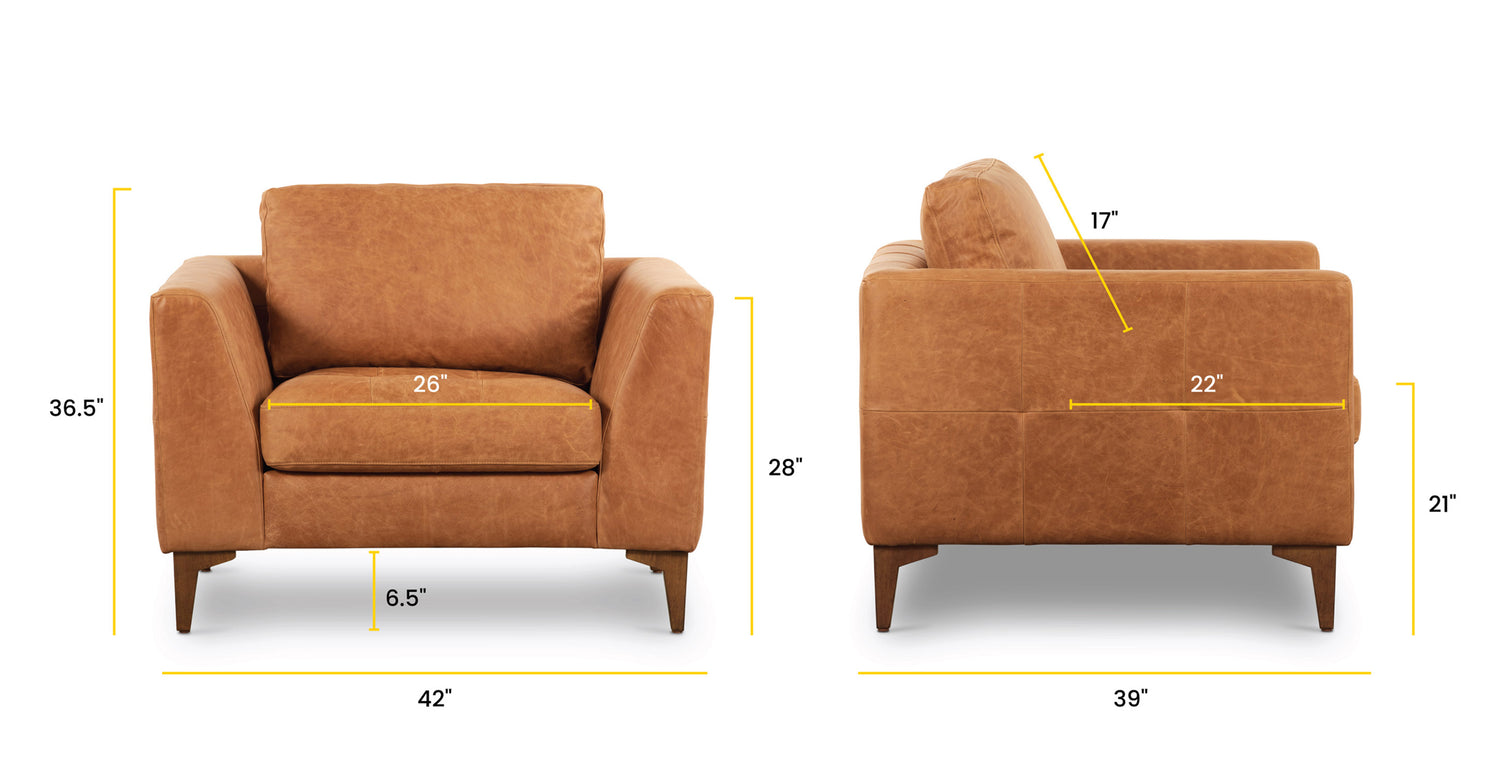 Calle Lounge Chair Cognac Tan/Walnut/Single, dimensions