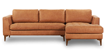 Calle Right-Facing Sectional Collection, Cognac Tan/Walnut