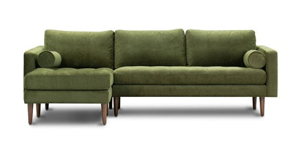 Napa Velvet Left-Facing Sectional Sofa Collection, Distressed Green Velvet