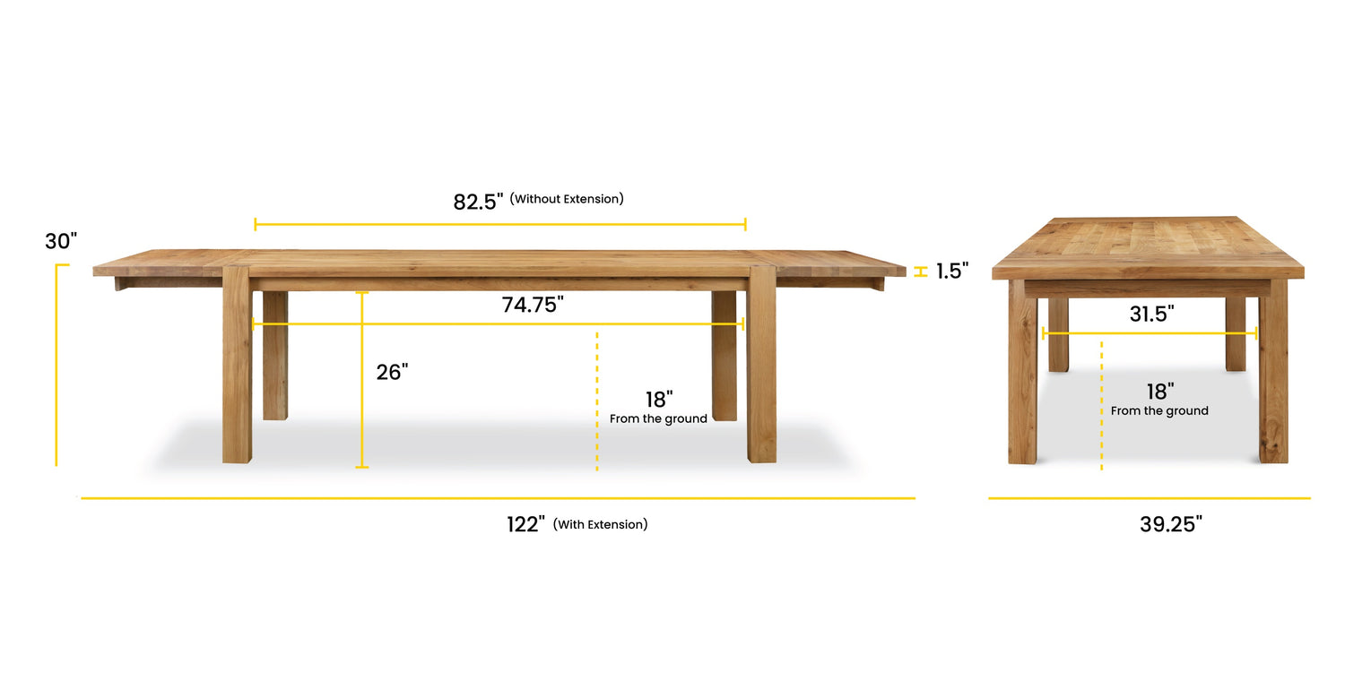 Oak, dimensions