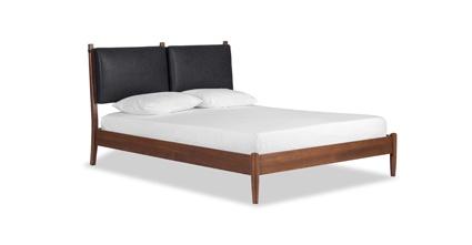 Truro Bed with Leather Cushions Collection, Onyx Black/Queen