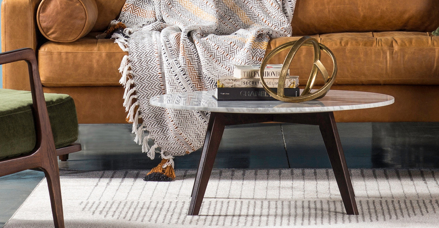 Poly & Bark Riley Marble Round Coffee Table Walnut