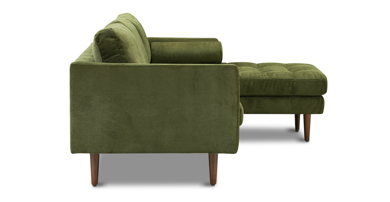 Napa Velvet Right-Facing Sectional Sofa Distressed Green Velvet